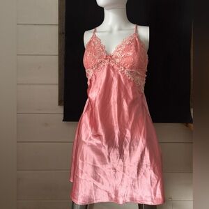 La Vie En Rose Coral Pink Satin Lace Chemise